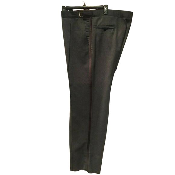 NO HEM Adjustable 37" Waistband Gray Wool Blend Men's Tuxedo Pants w Side Stripe - Picture 2 of 5